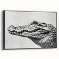 Framed canvas wall art showcasing a vibrant design of reptiles, including alligators and crocodiles, set against a black background, ideal for nature enthusiasts.