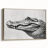 Framed wall art featuring a vibrant design of reptiles, including gators and crocodiles, set against a gold background, ideal for wildlife enthusiasts.