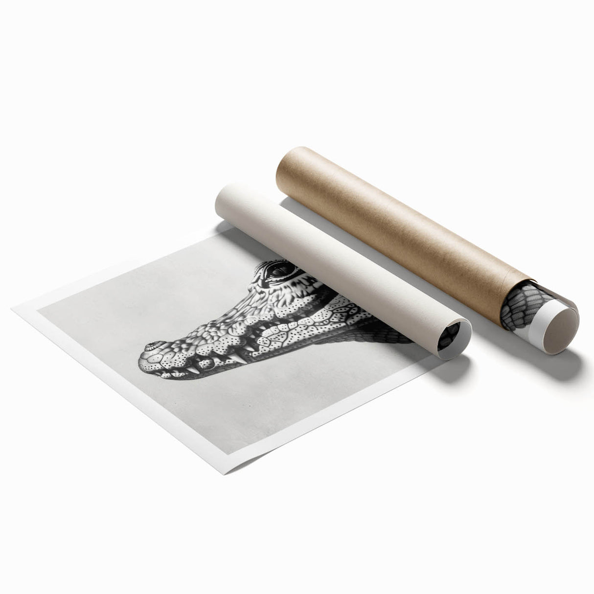 Colorful wall art print featuring a vibrant design of reptiles, including alligators and crocodiles. The intricate details and textures highlight the unique characteristics of each creature, making it a striking decorative piece for nature enthusiasts. Ideal for home or office decor, this rolled print is packaged securely for shipping.