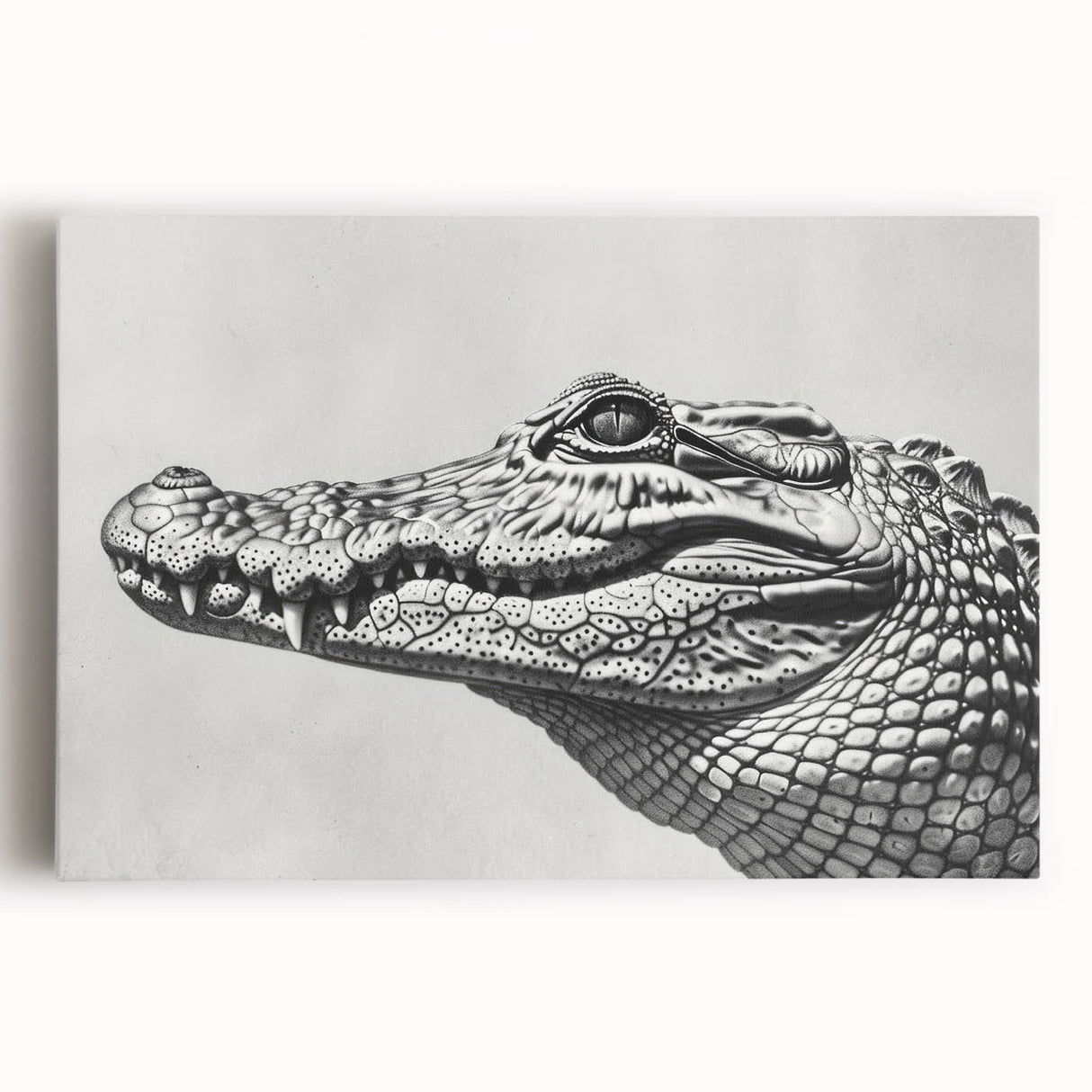 Colorful stretched canvas wall art featuring a vibrant design of reptiles, gators, and crocs, perfect for adding a playful touch to any room decor.
