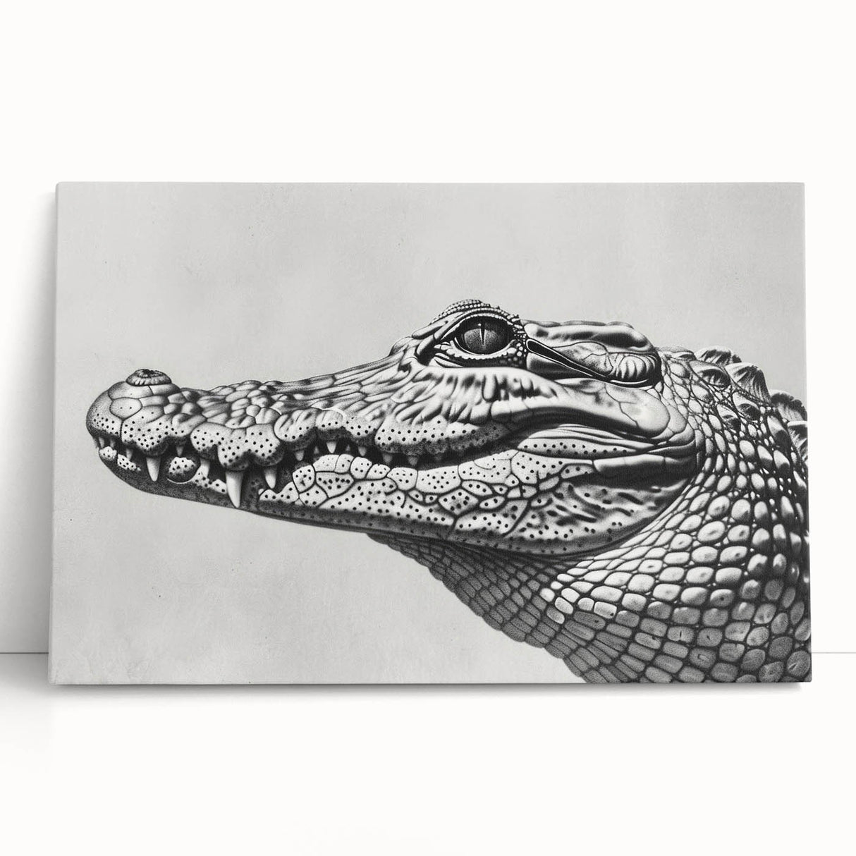 Colorful stretched canvas wall art featuring a vibrant design of reptiles, including alligators and crocodiles, leaning against a wall, perfect for wildlife enthusiasts.