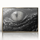 Framed wall art featuring a vibrant illustration of reptiles, including alligators and crocodiles, designed with gold accents, perfect for wildlife enthusiasts.