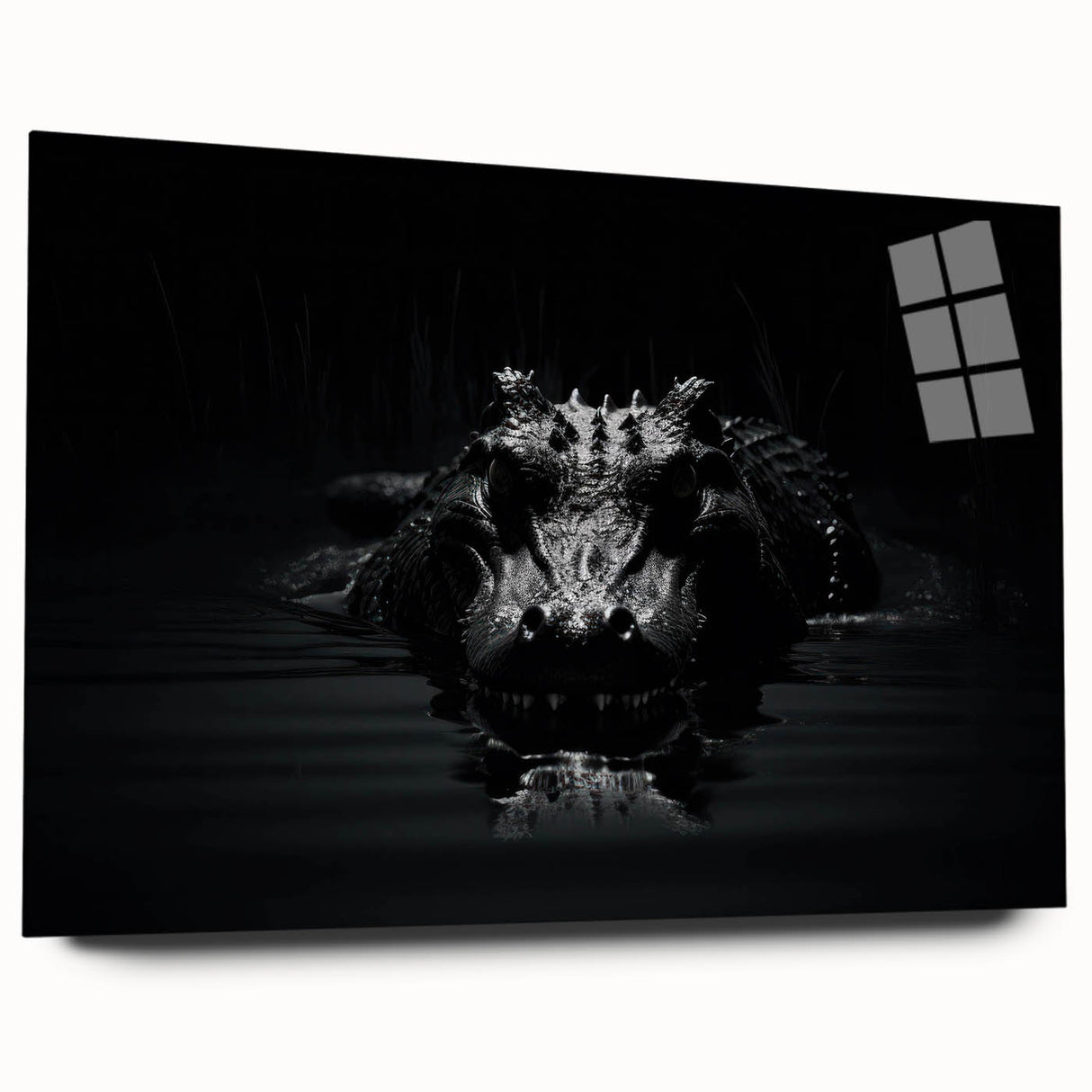 Vibrant acrylic glass wall art featuring a detailed design of reptiles, specifically alligators and crocodiles, showcasing intricate patterns and colors, ideal for nature enthusiasts.