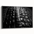 Framed canvas wall art showcasing a striking design of reptiles, featuring alligators and crocodiles in vibrant colors against a black background, perfect for wildlife enthusiasts.