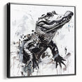 Framed wall art featuring a striking design of reptiles, including alligators and crocodiles, set against a black background, perfect for animal lovers and home décor enthusiasts.