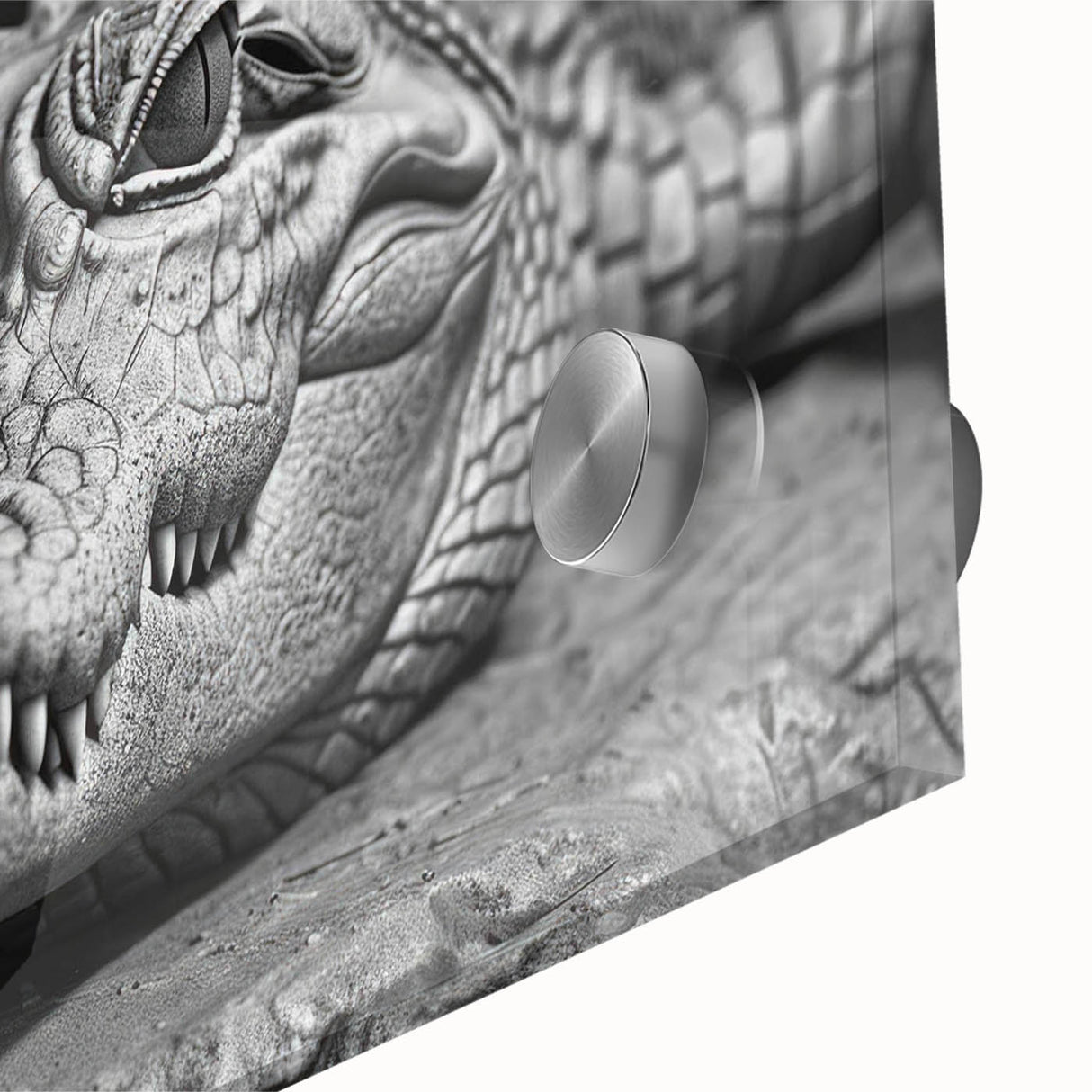 Close-up of a vibrant acrylic wall art piece showcasing detailed reptile designs, featuring alligators and crocodiles in a striking color palette, perfect for wildlife enthusiasts.