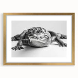 Gold-framed wall art featuring a vibrant design of reptiles, alligators, and crocodiles, showcasing intricate details and textures, perfect for wildlife enthusiasts.