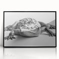 Framed wall art featuring a vibrant reptile design showcasing alligators and crocodiles, set in a sleek black frame, perfect for wildlife enthusiasts and home decor.