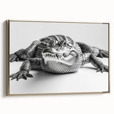 Framed wall art showcasing a vibrant design of reptiles, including alligators and crocodiles, with a sleek gold frame, ideal for wildlife enthusiasts.