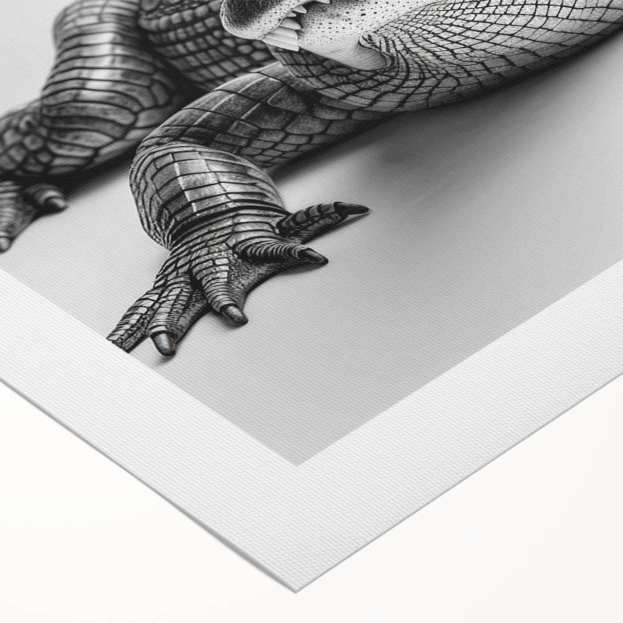 Rolled canvas artwork showcasing a vibrant design of reptiles, including alligators and crocodiles, perfect for enhancing any room's decor and showcasing wildlife artistry.