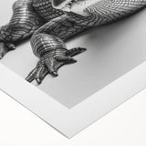 Rolled canvas artwork showcasing a vibrant design of reptiles, including alligators and crocodiles, perfect for enhancing any room's decor and showcasing wildlife artistry.