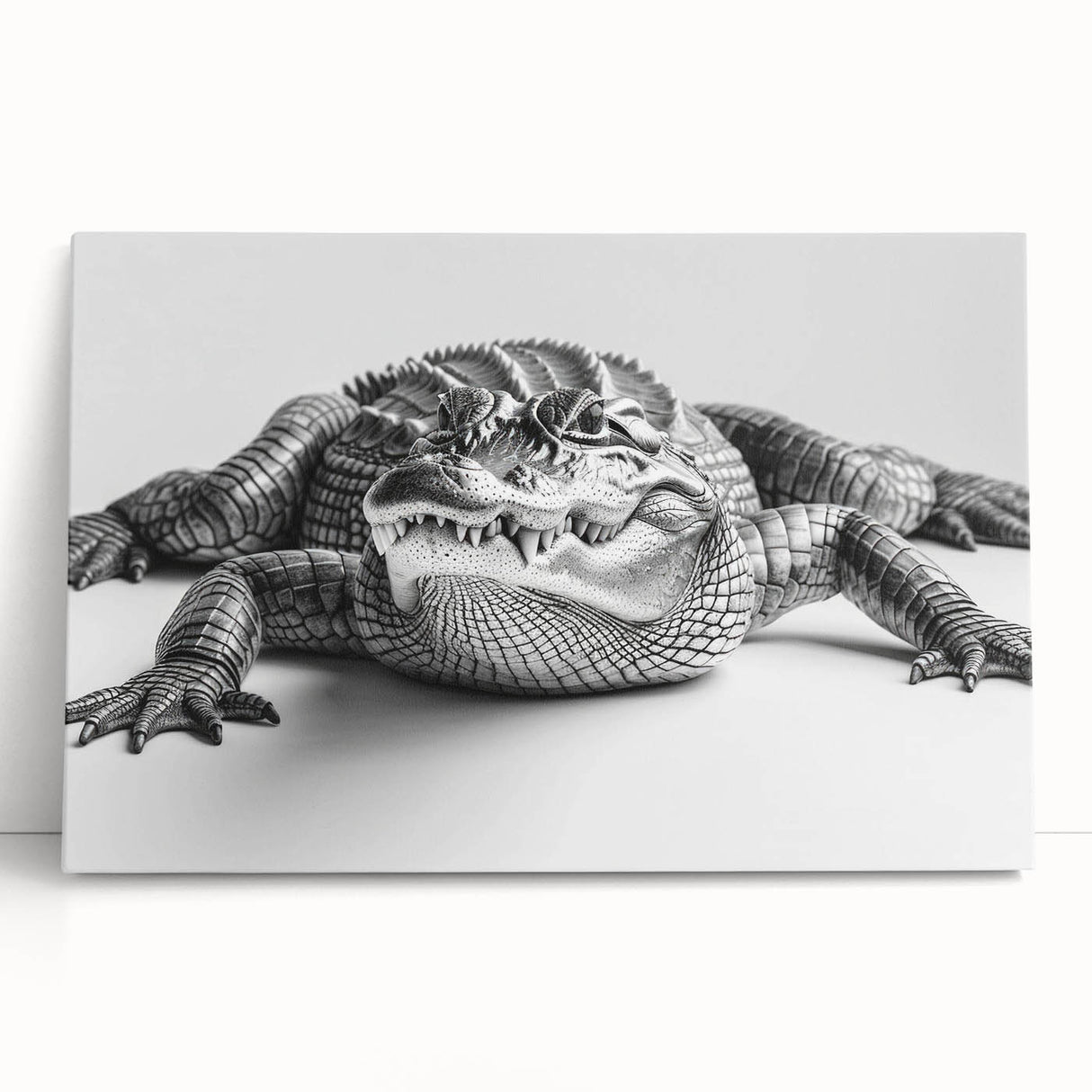 Stretched canvas wall art depicting a vibrant design of reptiles, including gators and crocodiles, showcasing intricate details and rich colors, ideal for nature-themed decor.