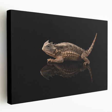 Stretched canvas wall art featuring a vibrant and detailed lizard design, showcasing intricate scales and vivid colors, perfect for reptile enthusiasts and home decor.