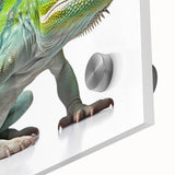 Vibrant close-up of a reptile lizard design wall art piece, showcasing intricate details in acrylic glass, perfect for enhancing contemporary home decor.