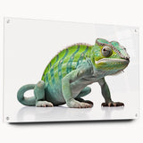 Vibrant acrylic glass wall art showcasing a detailed side view of a lizard design, elegantly mounted with pins, perfect for reptile enthusiasts and modern decor.