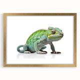 Framed wall art featuring a detailed reptile lizard design, showcasing vibrant colors and textures with a gold frame, perfect for enhancing home decor.