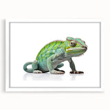 Framed wall art collection showcasing a vibrant reptile lizard design, displayed with a white mat, perfect for enhancing modern home decor with a touch of nature.