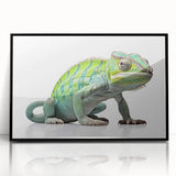 Framed wall art featuring a vibrant reptile lizard design in a sleek black frame, showcasing intricate details and vivid colors, ideal for modern decor.