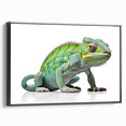 Framed wall art featuring a detailed reptile lizard design on a textured canvas, set against a black background, ideal for enhancing modern home decor.