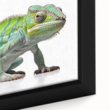 Close-up view of a framed canvas wall art showcasing a vibrant reptile lizard design, ideal for nature lovers and home decor enthusiasts, featuring intricate details and vivid colors.
