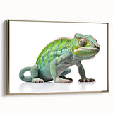 Framed wall art featuring a vibrant lizard design in gold and green hues, showcasing intricate details and textures, perfect for reptile enthusiasts and modern decor.