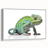 Framed canvas wall art featuring a vibrant lizard design with intricate details, showcasing bold colors against a white background, ideal for reptile lovers.
