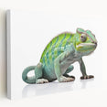 Close-up view of a vibrant reptile lizard wall art design on stretched canvas, showcasing intricate details and vivid colors, perfect for nature enthusiasts and home decor.