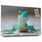 Elegant wall art featuring a colorful lizard design printed on acrylic glass, showcasing intricate details and textures, perfect for reptile enthusiasts and modern decor. Ideal for enhancing living spaces with a vibrant, nature-inspired aesthetic.