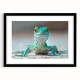 Black-framed wall art showcasing a colorful reptile lizard design, perfect for nature-inspired decor in modern interiors. Ideal for animal lovers and art enthusiasts.