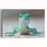 Stretched canvas wall art featuring a vibrant reptile lizard design with intricate details, perfect for home decor enthusiasts and nature lovers.