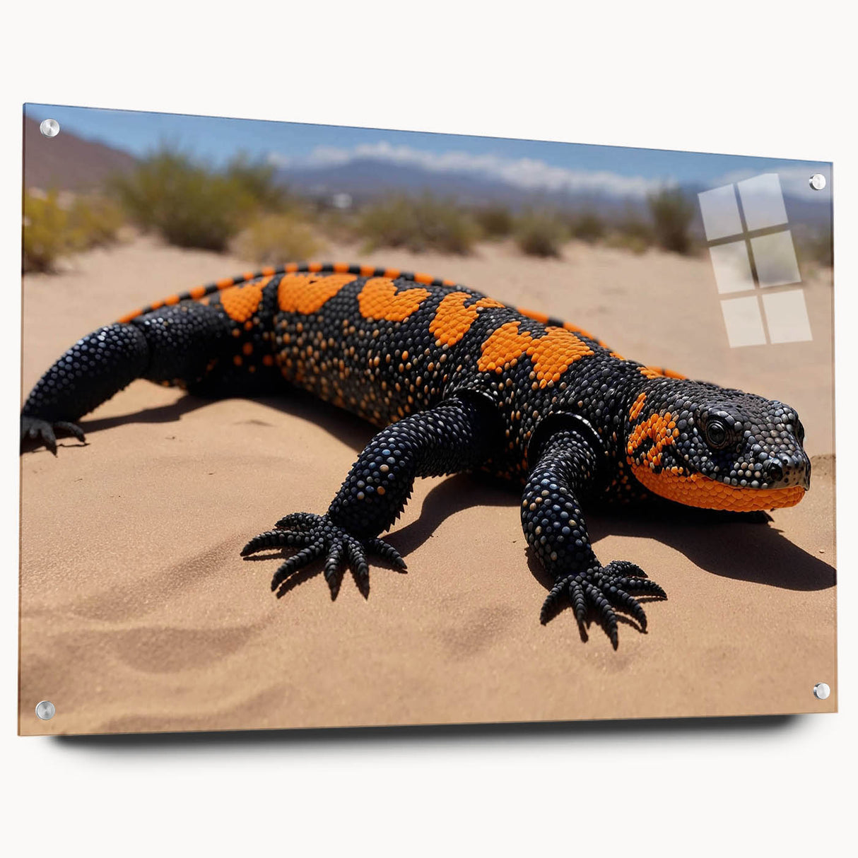 Acrylic wall art design featuring a vibrant, side-view depiction of a lizard, showcasing intricate details and vivid colors, ideal for reptile enthusiasts and modern decor.