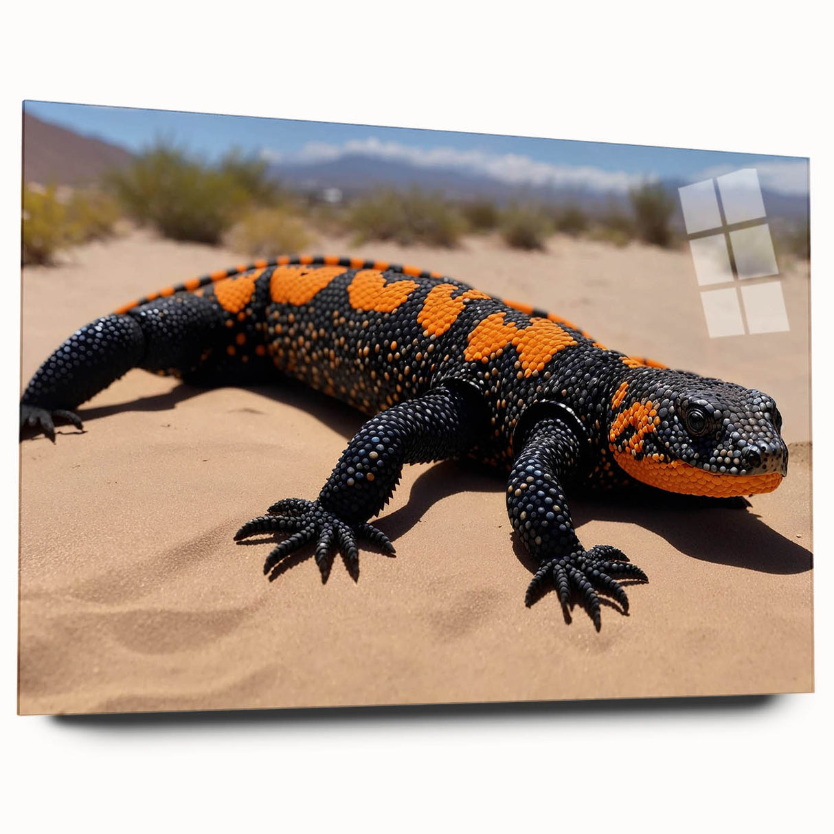 Vibrant acrylic glass wall art showcasing a detailed side view of a colorful lizard design, ideal for reptile enthusiasts and modern decor. Perfect for enhancing any living space with its striking colors and intricate details.