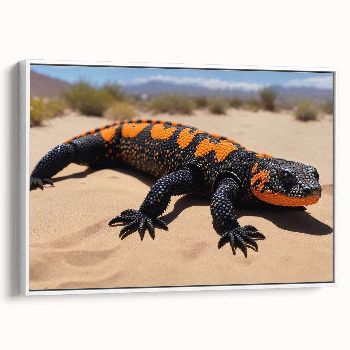 Framed canvas wall art showcasing a vibrant lizard design with intricate details, set against a white background, perfect for reptile enthusiasts and home decor.