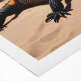 Colorful rolled canvas showcasing a vibrant lizard design, perfect for reptile-themed decor, elegantly packaged in a protective cardboard tube for easy display.