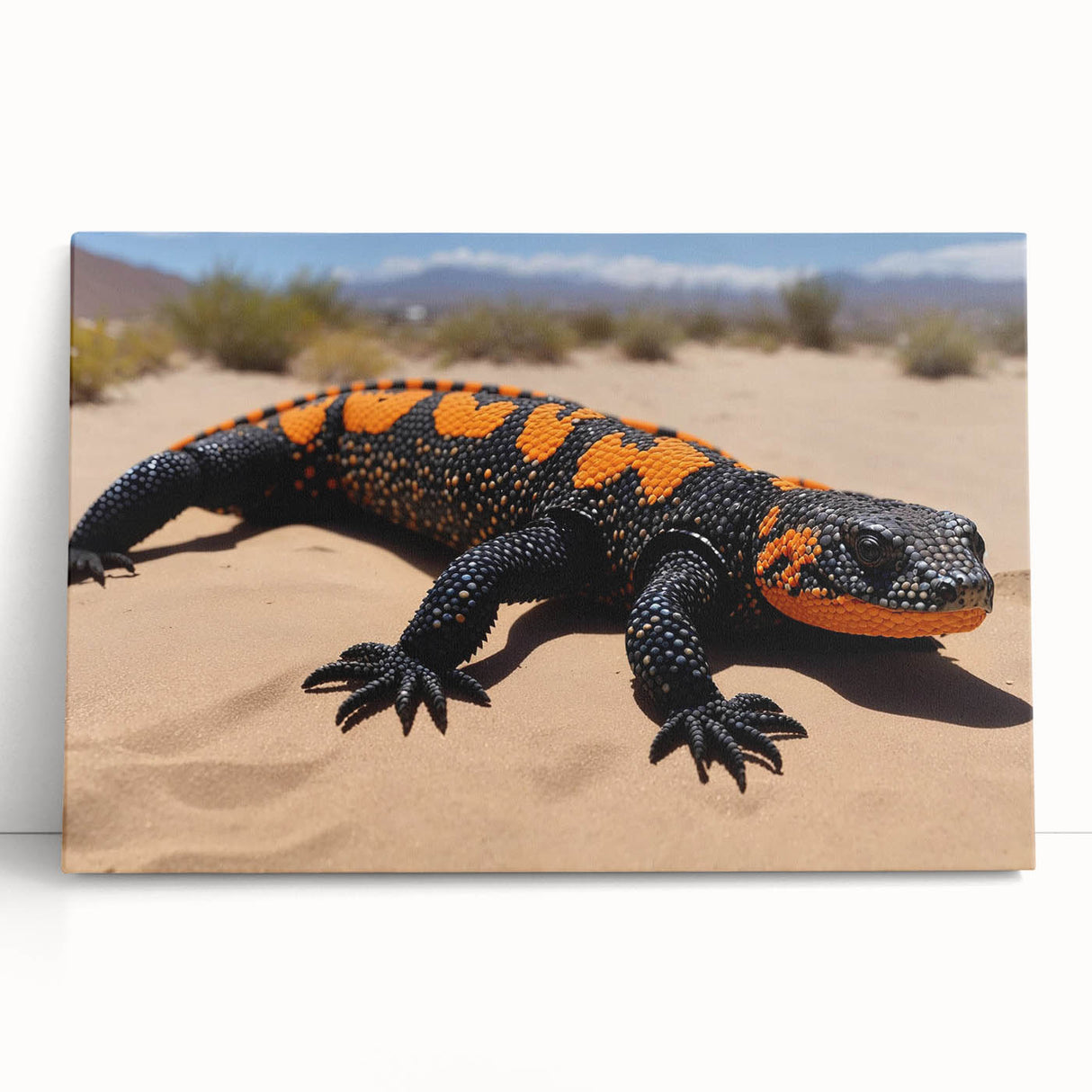 Vibrant stretched canvas artwork showcasing a detailed reptile lizard design, ideal for home decor with a modern aesthetic, perfect for reptile enthusiasts.