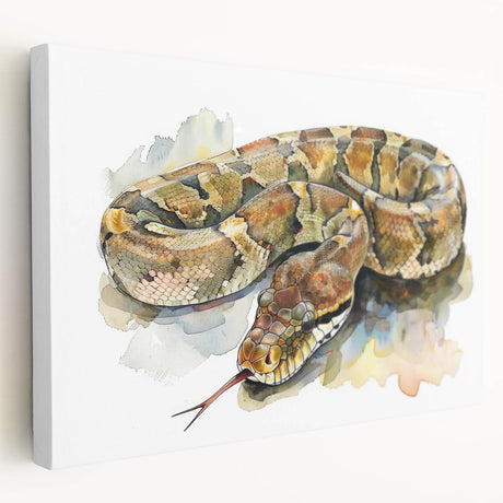 Stretched canvas wall art showcasing a colorful snake design, intricately detailed with vibrant patterns and textures, perfect for reptile enthusiasts and home decor.