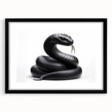 Framed wall art featuring a striking reptile and snake design with a black matte finish, perfect for enhancing modern decor in living spaces.