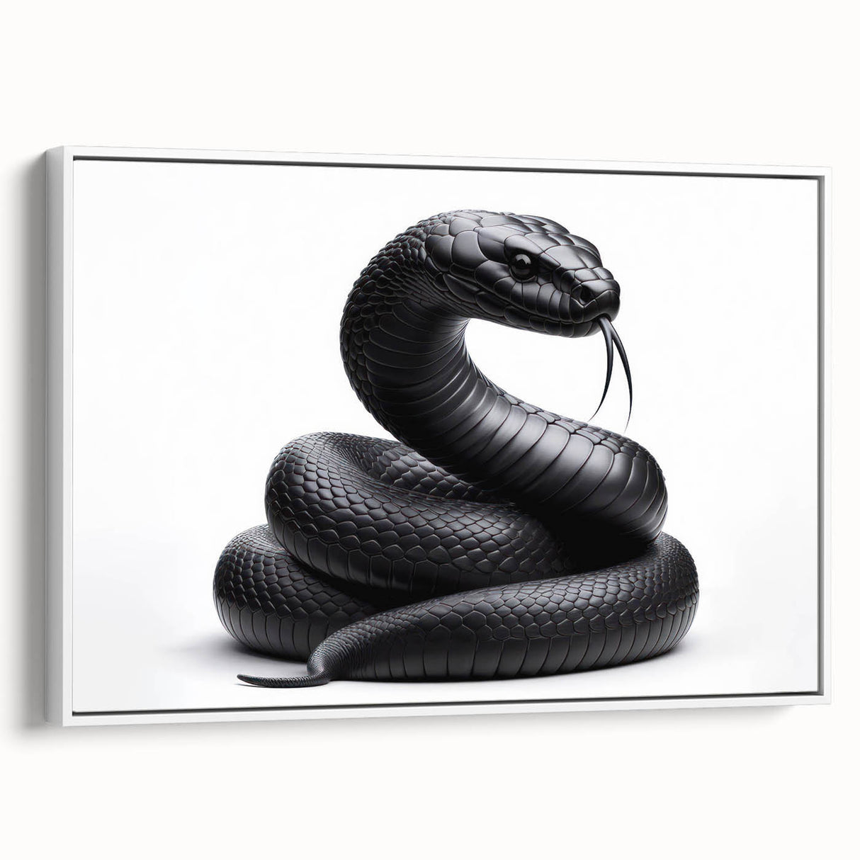 Framed wall art showcasing a vibrant reptile snake design in rich colors, positioned against a white backdrop, ideal for nature-themed decor. Perfect for reptile enthusiasts and collectors.