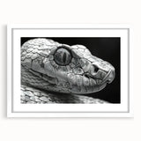 Framed wall art featuring a detailed reptile snake design in vibrant colors, set against a white mat background, perfect for nature enthusiasts and home decor.