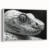Framed wall art featuring a detailed snake design in vibrant colors, set against a white background, showcasing a modern aesthetic for reptile lovers.