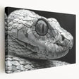 Stretched canvas wall art depicting a vibrant snake design in shades of green and yellow, showcasing intricate details and textures, ideal for reptile enthusiasts.