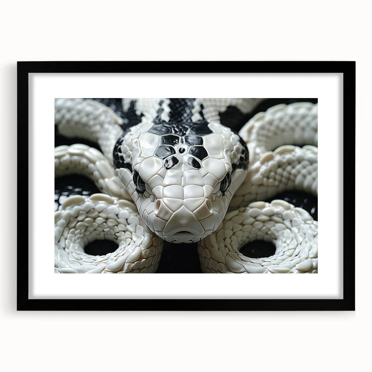 Black-framed wall art showcasing a vibrant reptile and snake design, enhancing home decor with a modern touch. Perfect for animal lovers and unique interior styles.