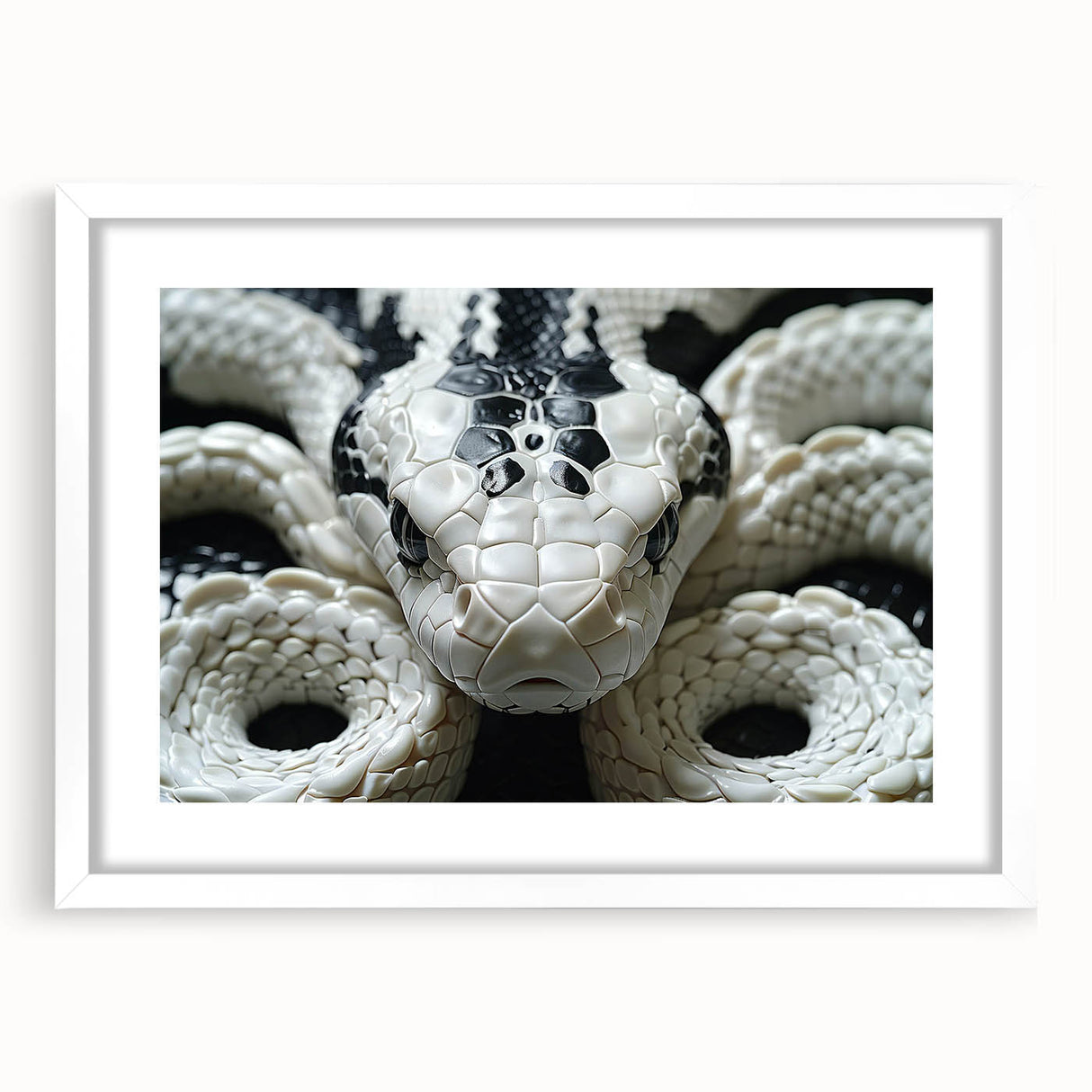 Framed wall art collection showcasing a detailed reptile snake design on a white background, featuring a modern mat and sleek frame, perfect for nature-themed decor.