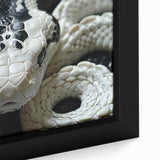 Close-up of a framed canvas wall art piece showcasing a vibrant reptile snake design, featuring intricate details and rich colors, perfect for animal lovers and home decor enthusiasts.