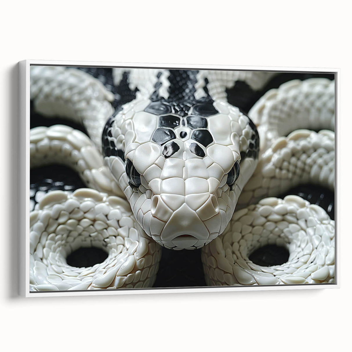 Framed wall art featuring a detailed snake design in a modern style, set against a white background, ideal for reptile enthusiasts and contemporary decor.