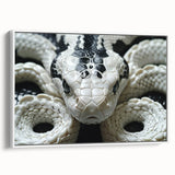 Framed wall art featuring a detailed snake design in a modern style, set against a white background, ideal for reptile enthusiasts and contemporary decor.