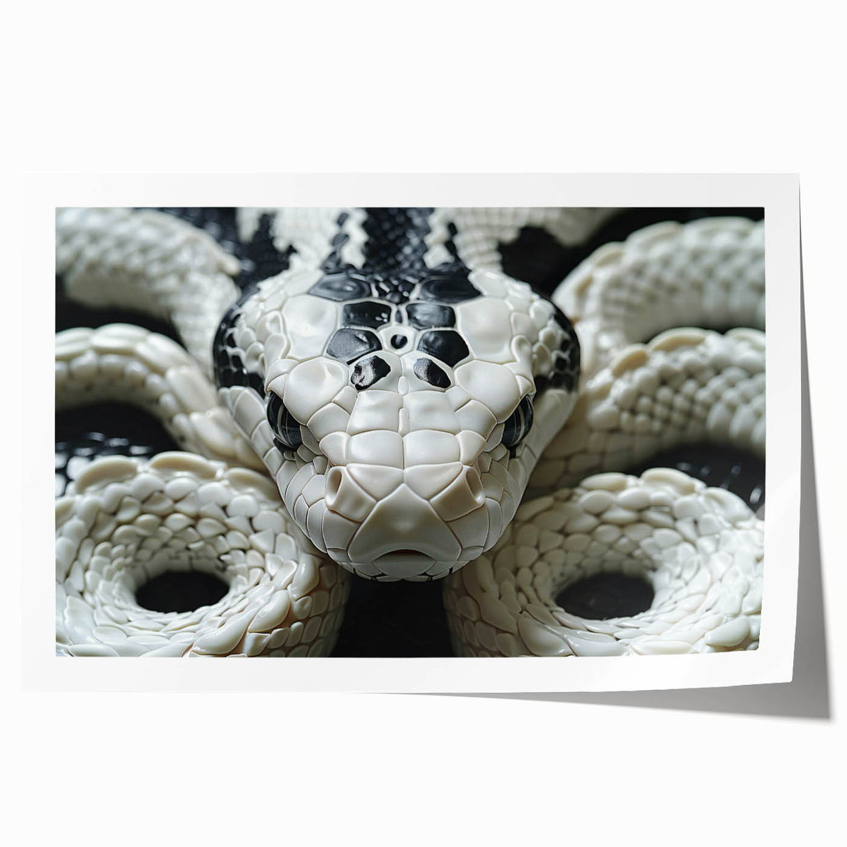 Vibrant wall art print showcasing a detailed snake design on a textured background, rolled for easy shipping and perfect for reptile enthusiasts' decor.