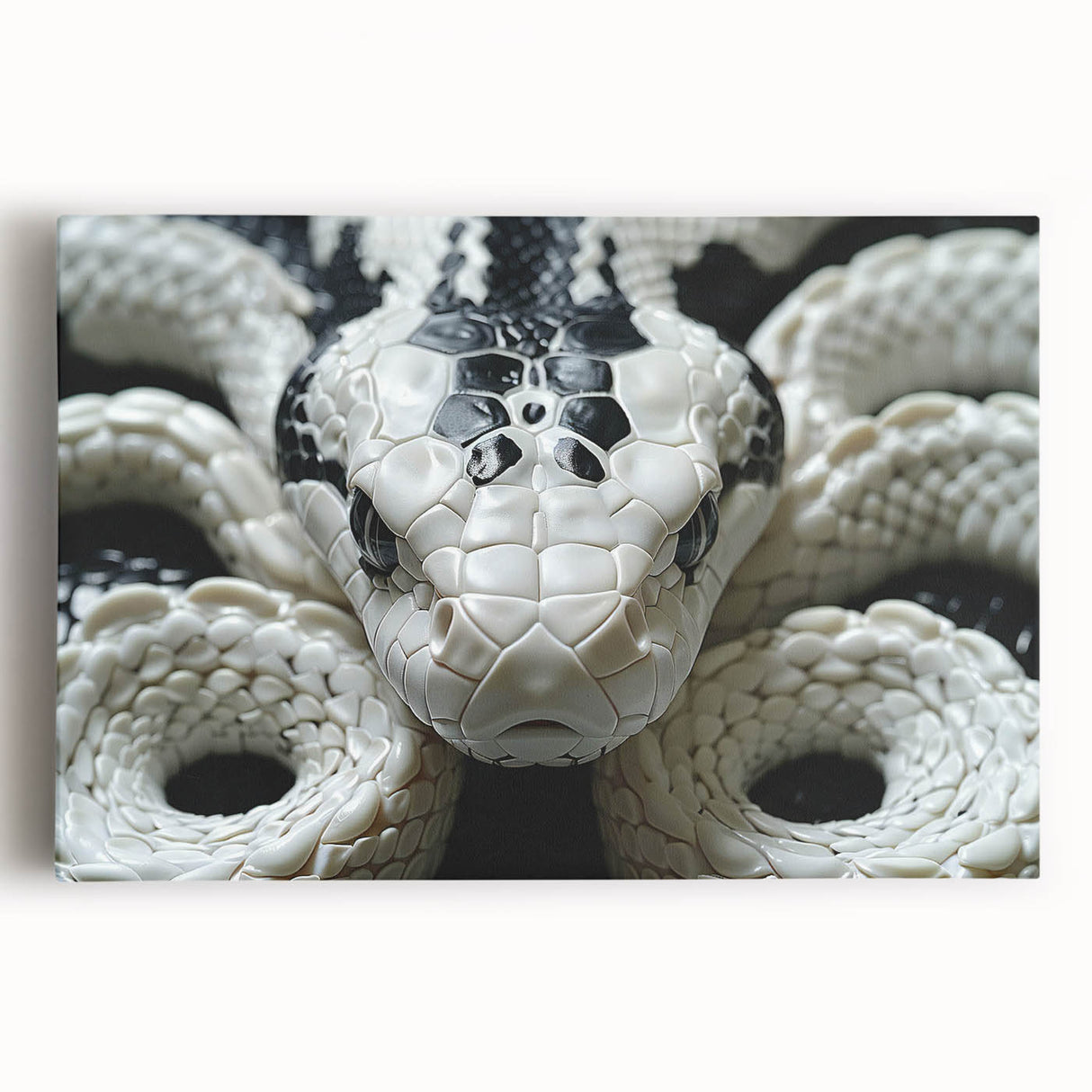 Stretched canvas depicting a striking snake design for reptile enthusiasts, featuring vibrant colors and intricate details, perfect for home decor or an art collection.