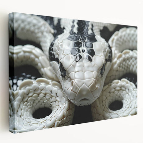 Vibrant stretched canvas wall art showcasing a detailed snake design in earthy tones, ideal for reptile enthusiasts and home decor, enhancing any living space.