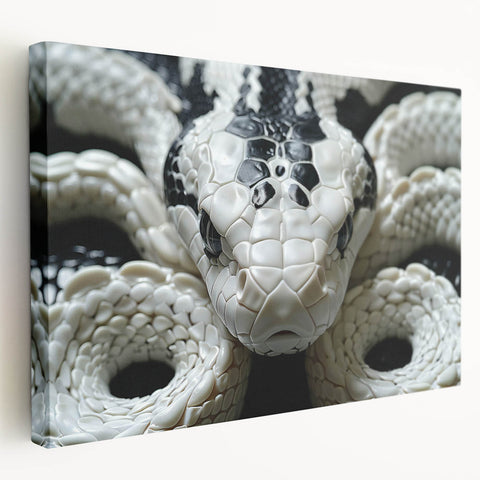 Vibrant stretched canvas wall art showcasing a detailed snake design in earthy tones, ideal for reptile enthusiasts and home decor, enhancing any living space.